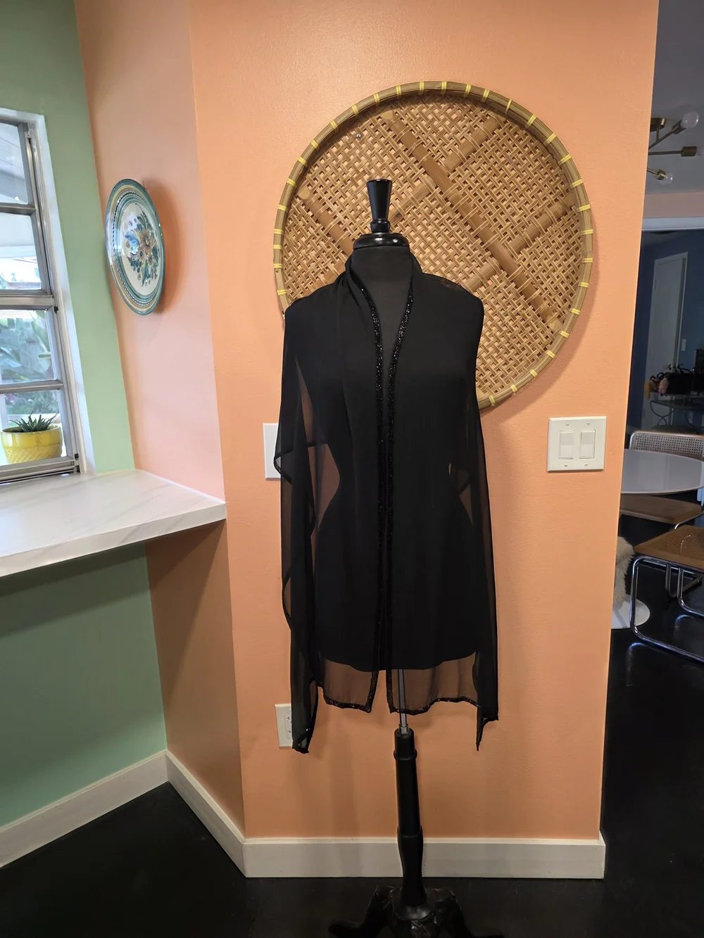 Elegant Black Sheer Evening Shawl